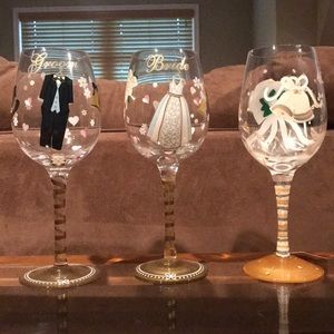 Set of 3 Lolita bridal wine glassses.